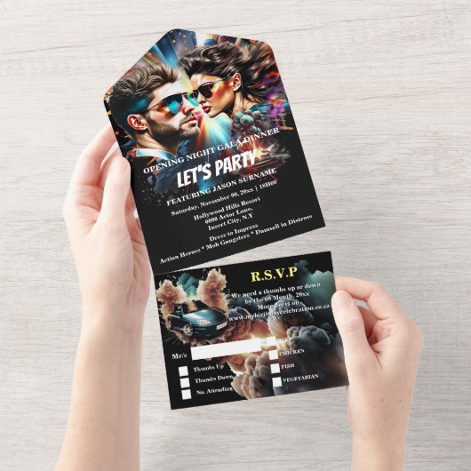 映画のポスター大人の誕生日ディナーイベント オールインワン招待状 (貼ってはがせる)