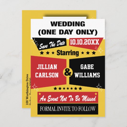 映画のポスター結婚式の日付を保存 案内ポストカード (正面/裏面)