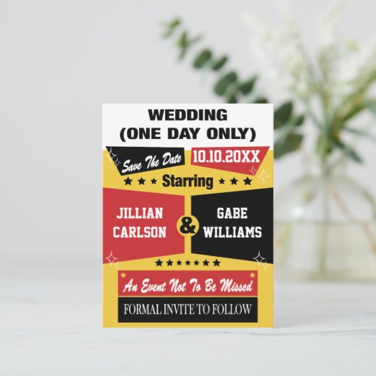 映画のポスター結婚式の日付を保存 案内ポストカード (スタンド正面)