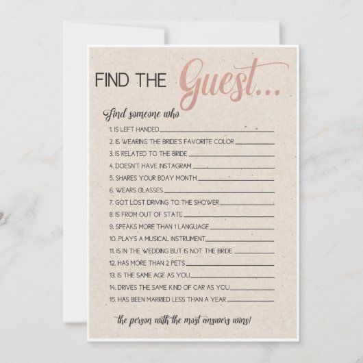 映画のラブソングをマッチさせる ブライダルシャワーゲーム (正面)