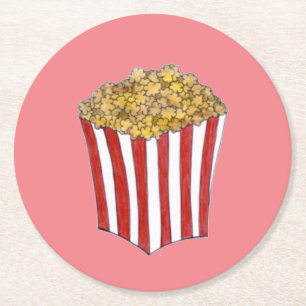 映画の夜のそりのバター付きポップコーンタブ ラウンドペーパーコースター