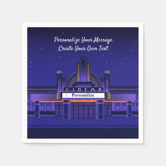 映画の夜のシネマシアターマーケのパーソナライズ スタンダードカクテルナプキン (正面)