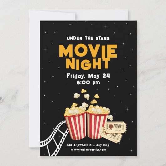 映画の夜のチラシ,映画の夜の誕生日パーティー 招待状 (正面)