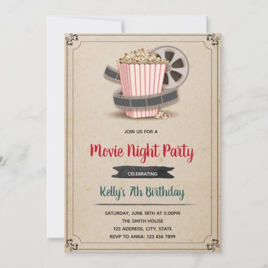 映画の夜のパーティー招待 招待状 (正面)