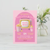 映画の夜の人形レトロピンクTV誕生日パーティー 招待状 (スタンド正面)