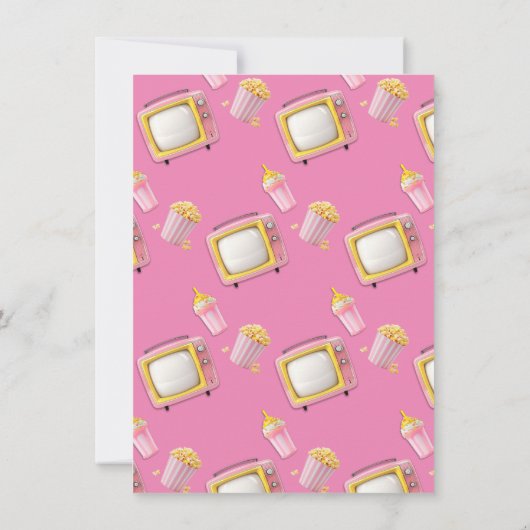 映画の夜の人形レトロピンクTV誕生日パーティー 招待状 (裏面)