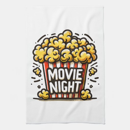 映画の夜の喜び 遊び心のあるポップコーン キッチンタオル (縦)