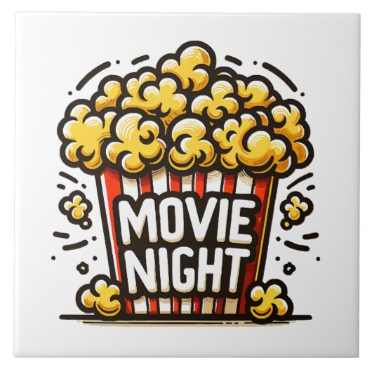 映画の夜の喜び 遊び心のあるポップコーン タイル (正面)