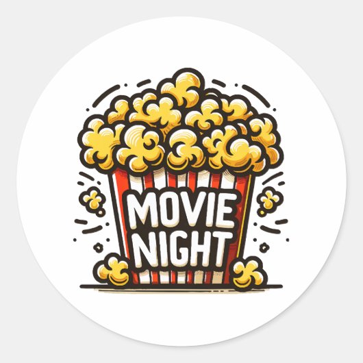 映画の夜の喜び 遊び心のあるポップコーン ラウンドシール (正面)