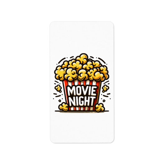 映画の夜の喜び 遊び心のあるポップコーン ラベル (正面)