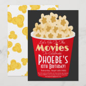 映画の夜の招待状 ポップコーンの誕生日パーティーの招待状 招待状 (正面/裏面)