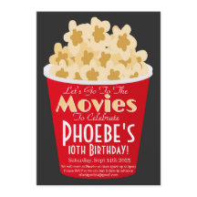 映画の夜の招待状 ポップコーンの誕生日パーティーの招待状