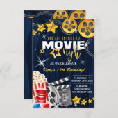 映画の夜の招待、映画の誕生日パーティー 招待状 (正面/裏面)