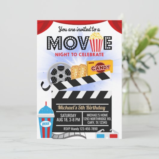映画の夜の男の子の誕生日の招待。 招待状 (スタンド正面)