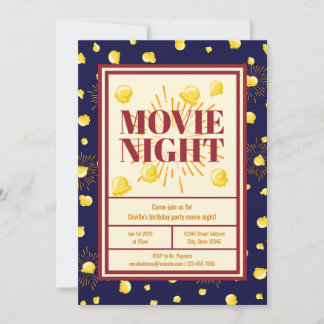 映画の夜の誕生パーティー – 花火ポップコーン 招待状