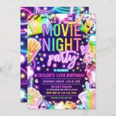 映画の夜の誕生日パーティパステル虹の映画 招待状 (正面/裏面)