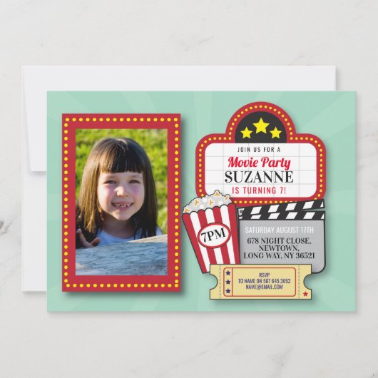 映画の夜の誕生日パーティミントフィルムシネマフォト 招待状 (正面)