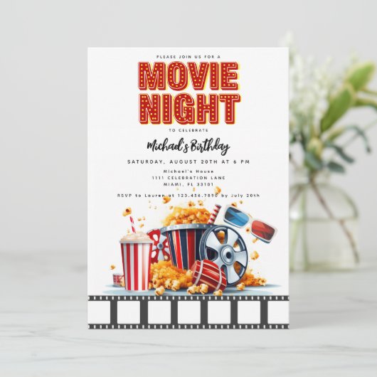 映画の夜の誕生日パーティムービーパーティの招待状 招待状 (スタンド正面)