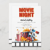 映画の夜の誕生日パーティムービーパーティの招待状 招待状 (正面/裏面)