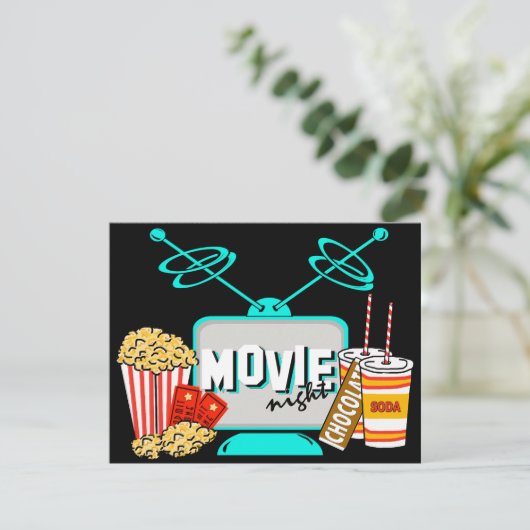 映画の夜の誕生日パーティーお祝い 招待状 (スタンド正面)