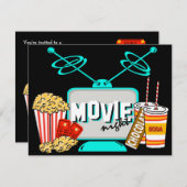 映画の夜の誕生日パーティーお祝い 招待状 (正面/裏面)