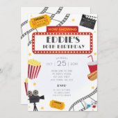 映画の夜の誕生日パーティーの招待シネマ 招待状 (正面/裏面)
