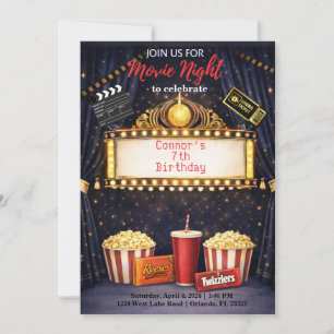 映画の夜の誕生日パーティーの招待状 招待状