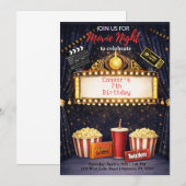 映画の夜の誕生日パーティーの招待状 招待状 (正面/裏面)