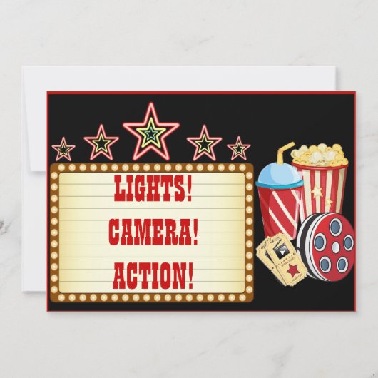 映画の夜の誕生日パーティーの招待 招待状 (裏面)