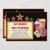 映画の夜の誕生日パーティーの招待 招待状 (正面/裏面)