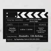 映画の夜の誕生日パーティーの招待 招待状 (正面/裏面)