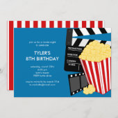 映画の夜の誕生日パーティーへの招待 招待状 (正面/裏面)