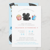 映画の夜の誕生日パーティーへの招待 招待状 (正面/裏面)