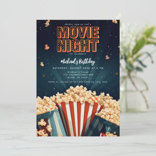 映画の夜の誕生日パーティーへの招待 招待状 (スタンド正面)