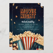 映画の夜の誕生日パーティーへの招待 招待状 (正面/裏面)