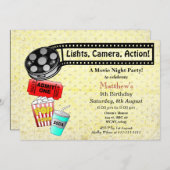 映画の夜の誕生日パーティーへの招待 招待状 (正面/裏面)