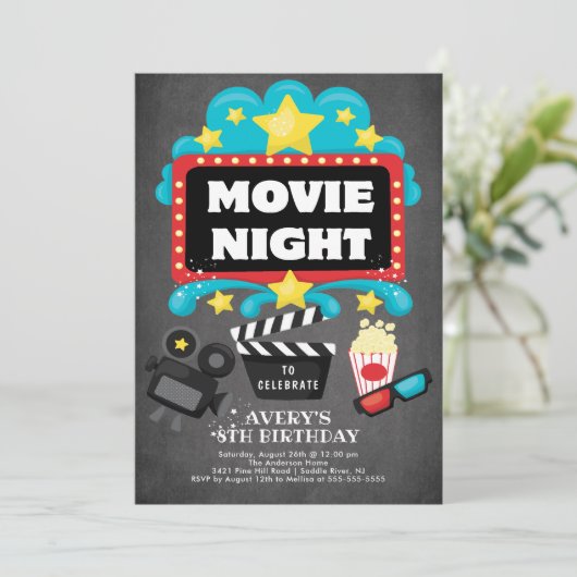 映画の夜の誕生日パーティーへの招待 招待状 (スタンド正面)