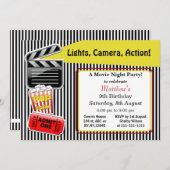 映画の夜の誕生日パーティーへの招待 招待状 (正面/裏面)