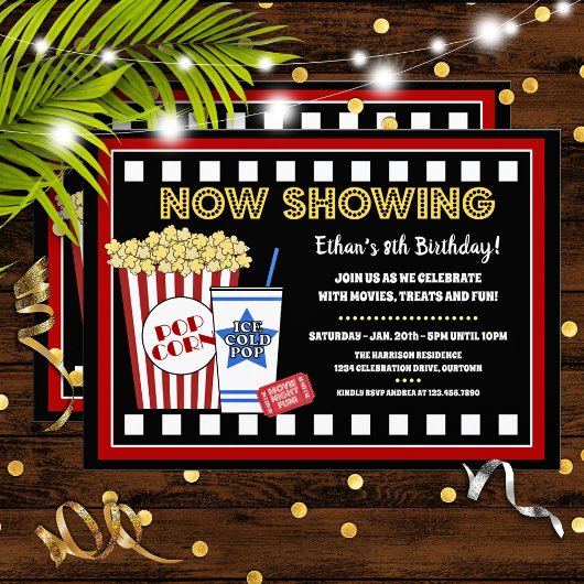 映画の夜の誕生日パーティーへの招待 招待状