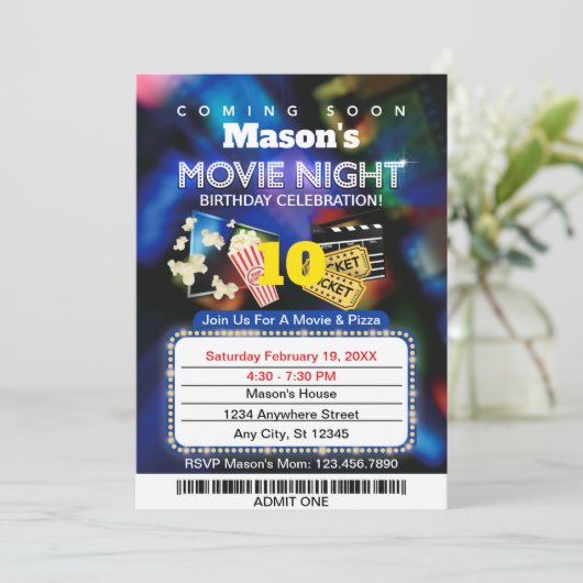 映画の夜の誕生日パーティーへの招待 招待状 (スタンド正面)
