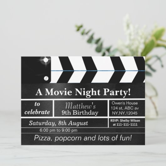 映画の夜の誕生日パーティーへの招待 招待状 (スタンド正面)