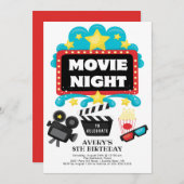 映画の夜の誕生日パーティーへの招待 招待状 (正面/裏面)