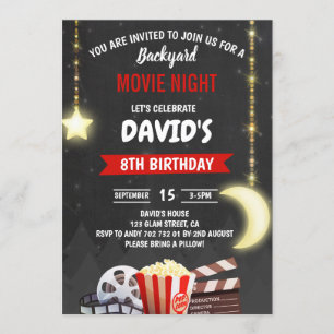 映画の夜の誕生日パーティーチョークボード 招待状