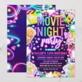 映画の夜の誕生日パーティーパステルレインボー映画 招待状 (正面/裏面)