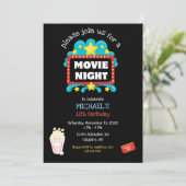 映画の夜の誕生日パーティー子供ポップコーン映画かわいい 招待状 (スタンド正面)