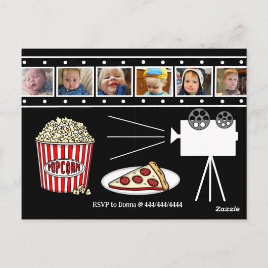 映画の夜の誕生日パーティー招待状 ポストカード (裏面)