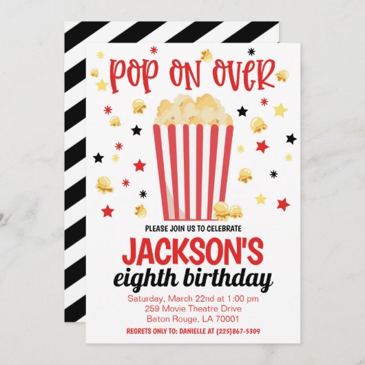 映画の夜の誕生日パーティー招待状 招待状 (正面/裏面)