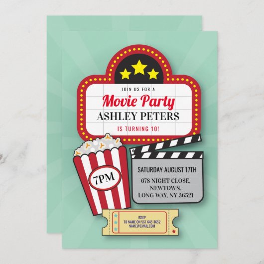 映画の夜の誕生日パーティー,アニーエイジシネマ映画 招待状 (正面/裏面)