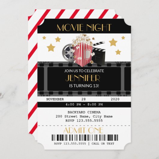 映画の夜の誕生日パーティー 招待状 (正面/裏面)