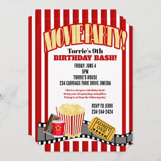 映画の夜の誕生日パーティー 招待状 (正面/裏面)